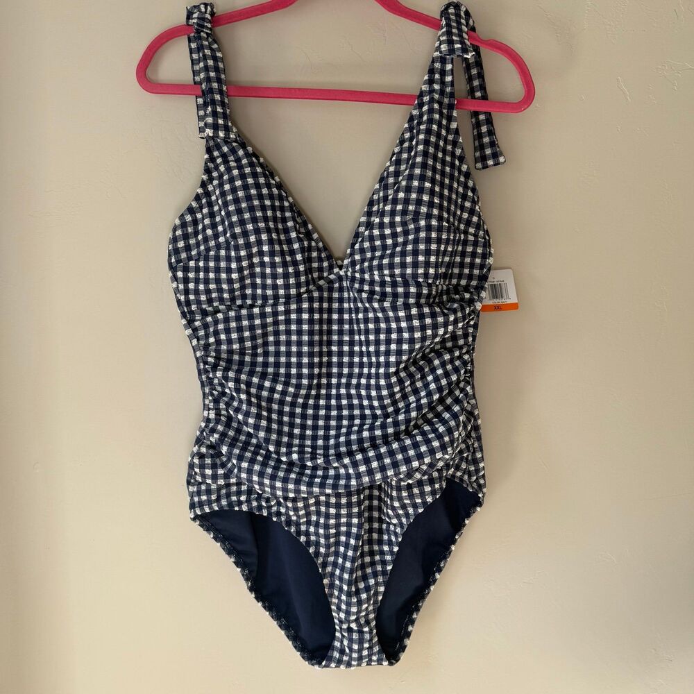 Navy Gingham One Piece Suit